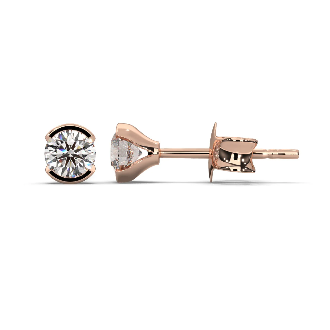 Round Lab Diamond Semi Bezel Set Stud Earrings - 1.00Ct - 2.00Ct - Image 8