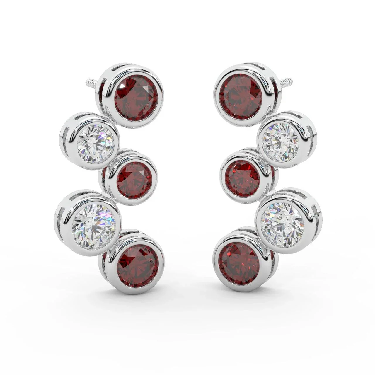 Ruby , Sapphire , Emerald & Diamond Bezel Set Bubble Earrings in White Gold - Image 6