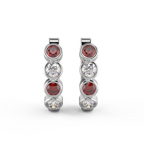 Ruby & Diamond Bezel Set Hoop Earrings in White Gold - Image 3