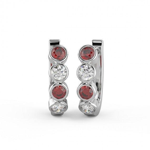 Ruby & Diamond Bezel Set Hoop Earrings in White Gold - Image 4