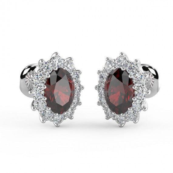 Ruby & Diamond Cluster Earring Heavy White Gold - Image 3
