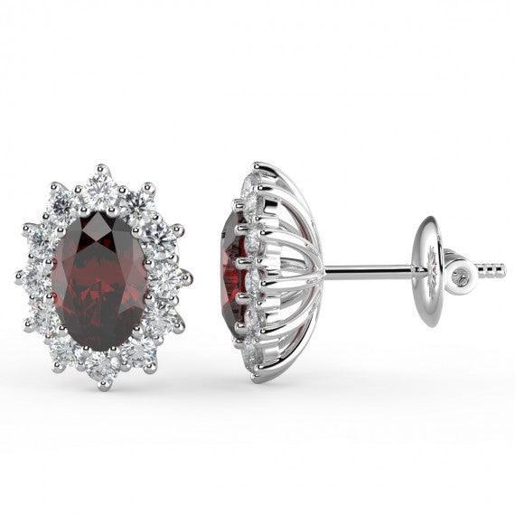 Ruby & Diamond Cluster Earring Heavy White Gold - Image 4