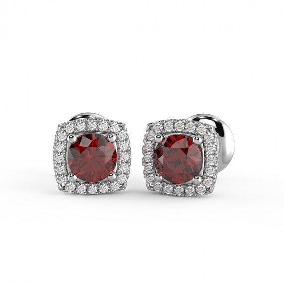 Ruby & Diamond Halo Earring Crafted in 18k White Gold - Image 3