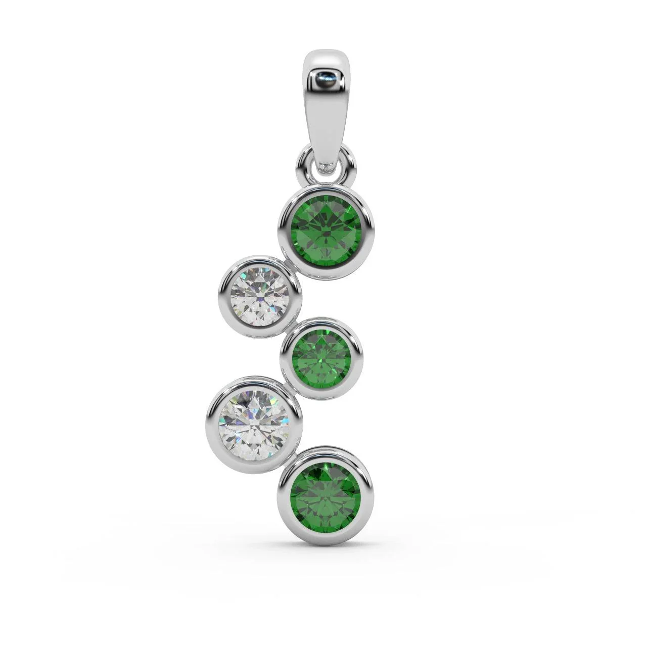 Ruby , Sapphire , Emerald & Diamond Bezel Set Bubble Pendant in White Gold - Image 3