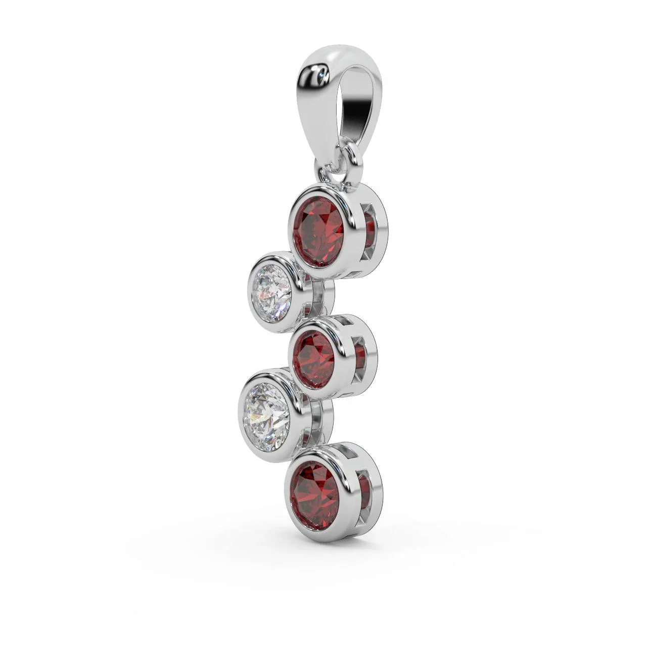 Ruby , Sapphire , Emerald & Diamond Bezel Set Bubble Pendant in White Gold - Image 4