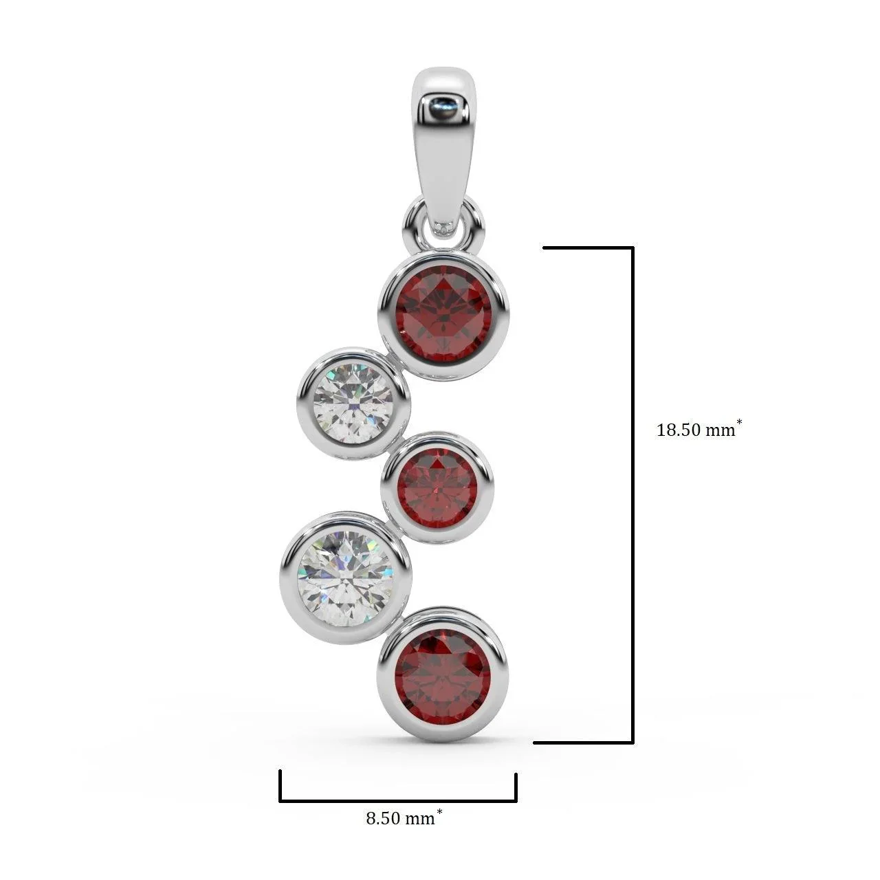 Ruby , Sapphire , Emerald & Diamond Bezel Set Bubble Pendant in White Gold - Image 6