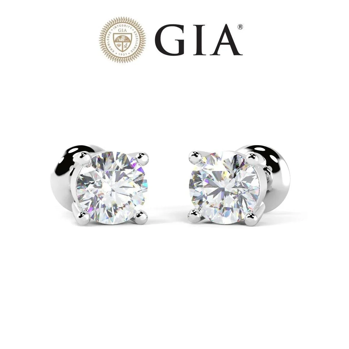 GIA Certified G/VS 1.12ct Natural Round Diamond Stud Earring for Women's in Platinum - Image 4