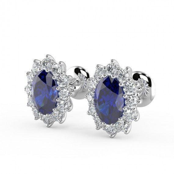 Sapphire & Diamond Cluster Earring Heavy White Gold - Image 3