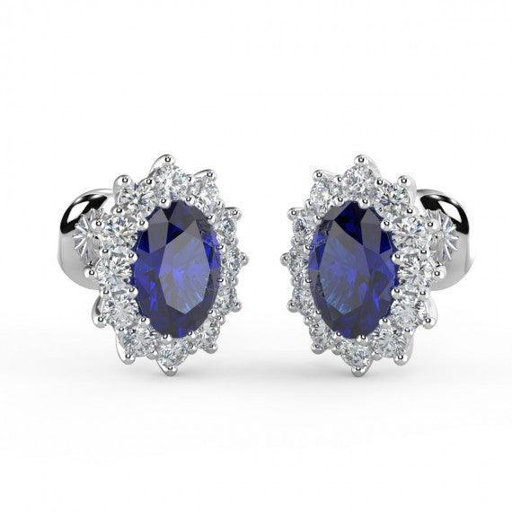 Sapphire & Diamond Cluster Earring Heavy White Gold - Image 4