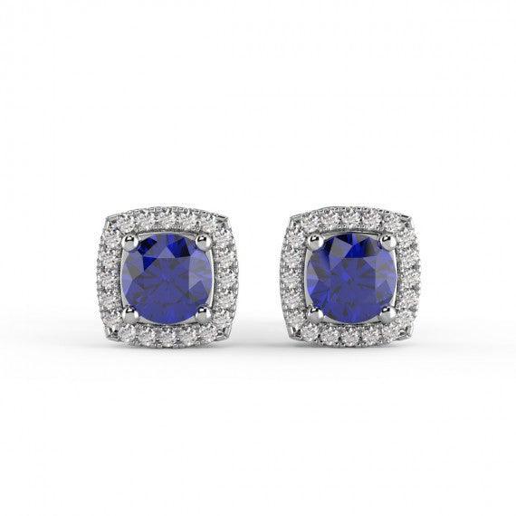 Sapphire & Diamond Halo Earring Crafted in 18k White Gold - Image 3