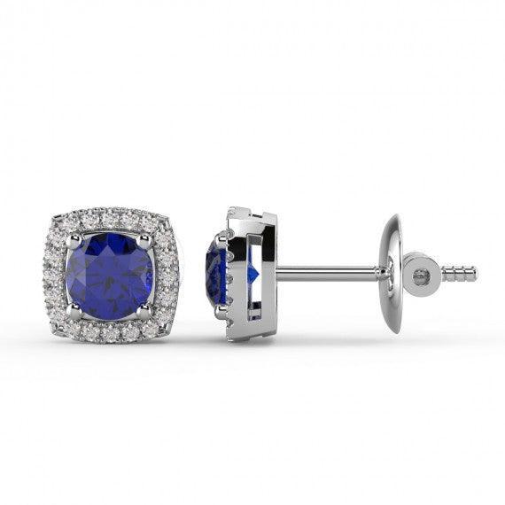 Sapphire & Diamond Halo Earring Crafted in 18k White Gold - Image 4