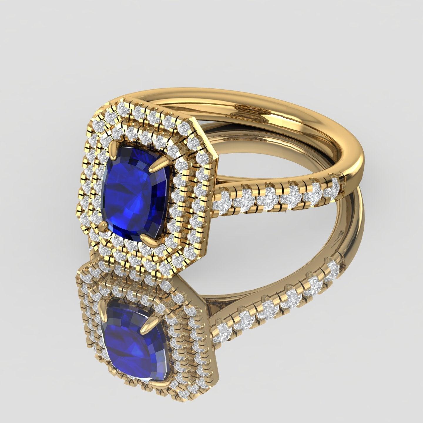 Special Deal..! 2.50Ct Tanzanite Long Cushion & Diamond Double Halo Engagement Ring - Image 10