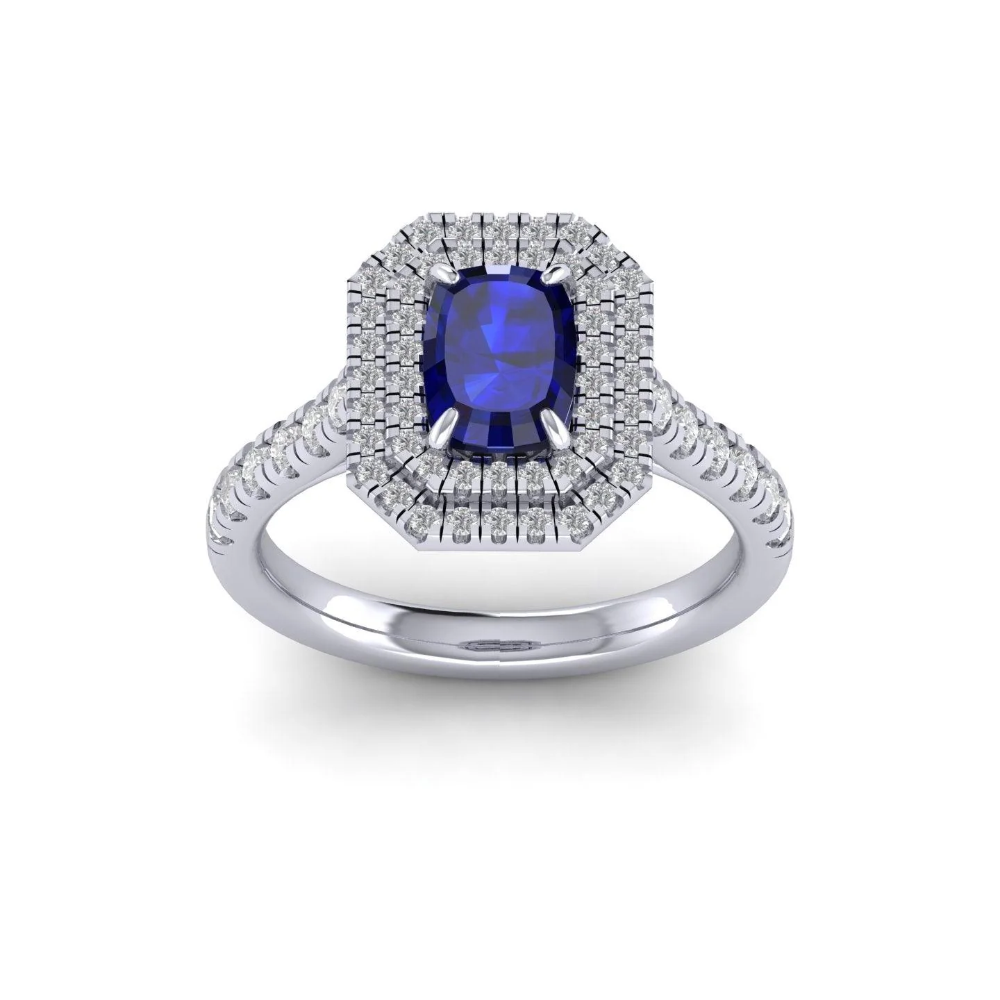 Special Deal..! 2.50Ct Tanzanite Long Cushion & Diamond Double Halo Engagement Ring - Image 3