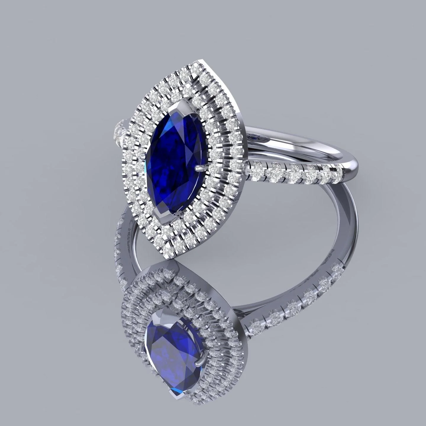 Special Offer ! 1.75Ct Tanzanite & Diamond Double Halo Engagement Ring In Heavy Platinum / 18k White Gold - Image 3