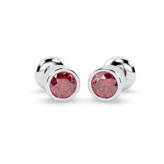 Top Most Quality 1.00 Carat Ruby Bezel Set Stud Earring In White Gold - Image 3