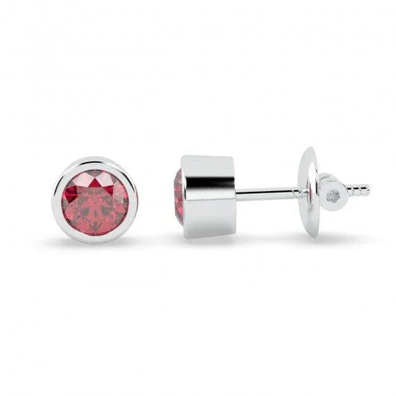 Top Most Quality 1.00 Carat Ruby Bezel Set Stud Earring In White Gold - Image 4