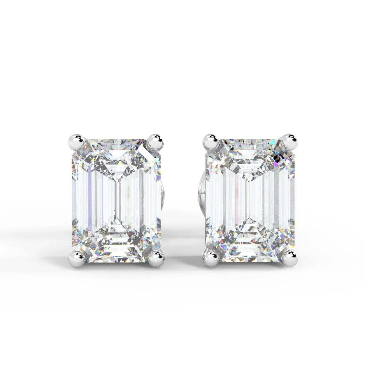 Top Most Quality D/VVS 1.00Ct Emerald Cut Diamond Stud Earrings in Hallmarked Platinum - Image 2