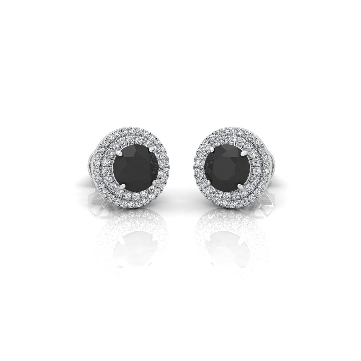 Black & White Diamond Micro Pave Set Double Halo Earrings - 2.10 Carat - Image 4