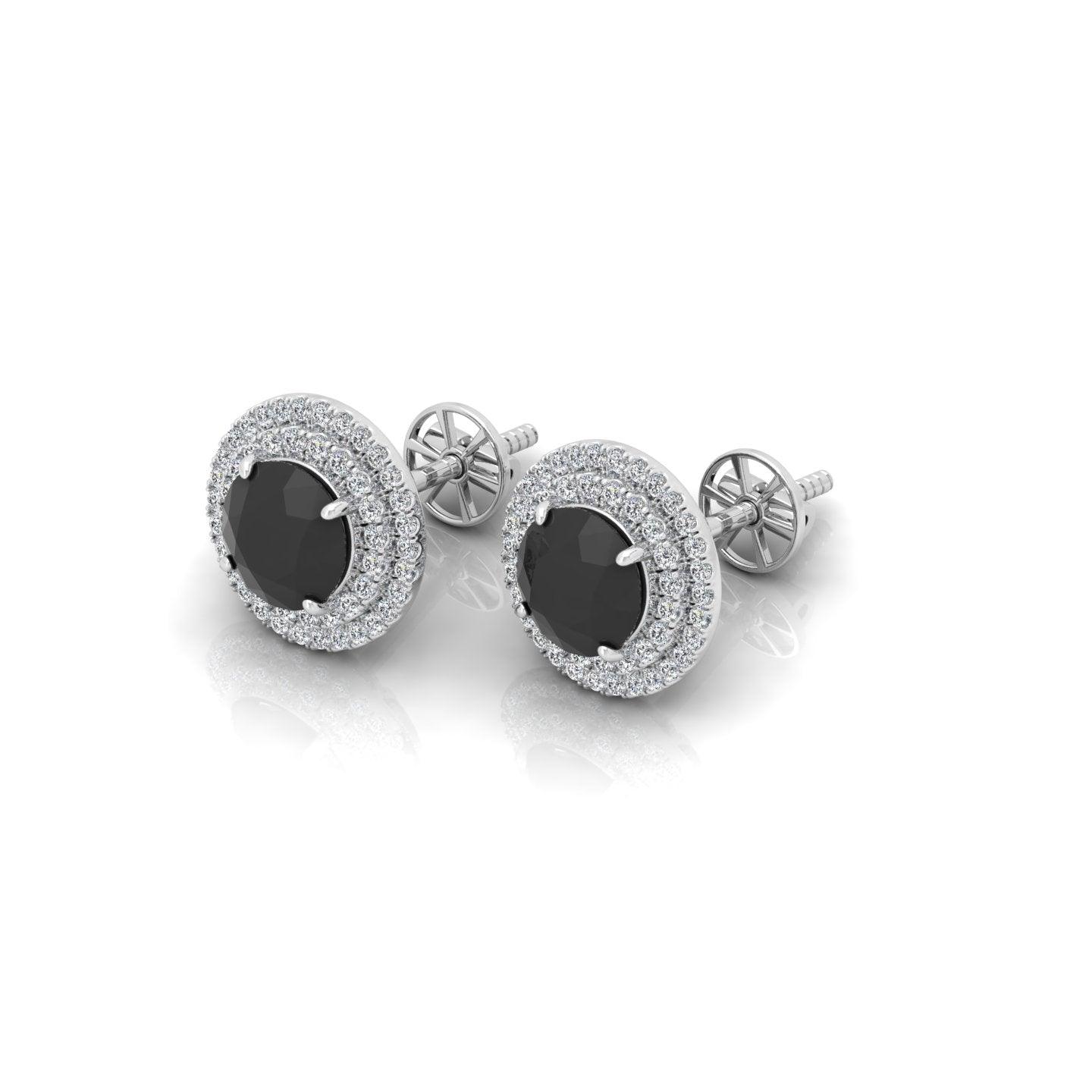 Black & White Diamond Micro Pave Set Double Halo Earrings - 2.10 Carat - Image 5