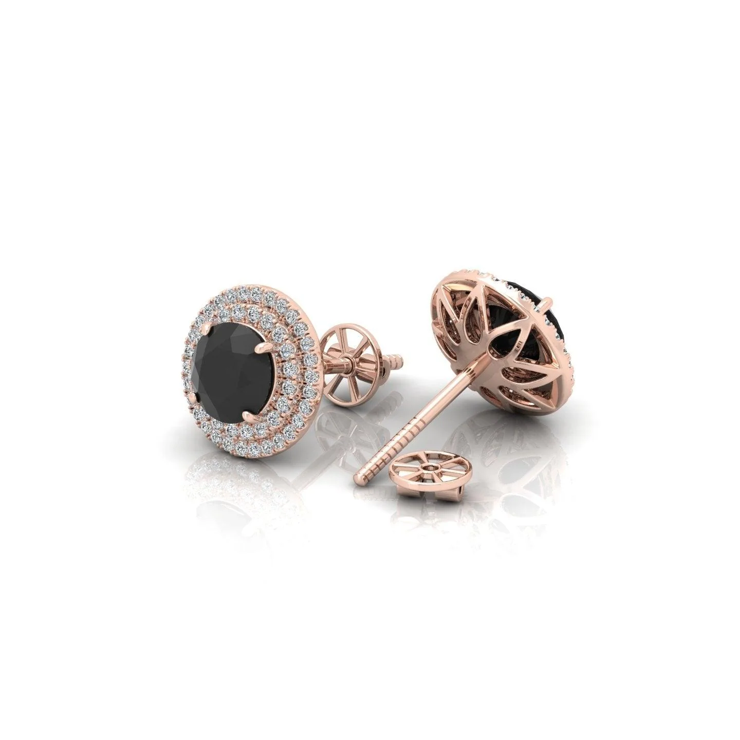 Black & White Diamond Micro Pave Set Double Halo Earrings - 2.10 Carat - Image 6