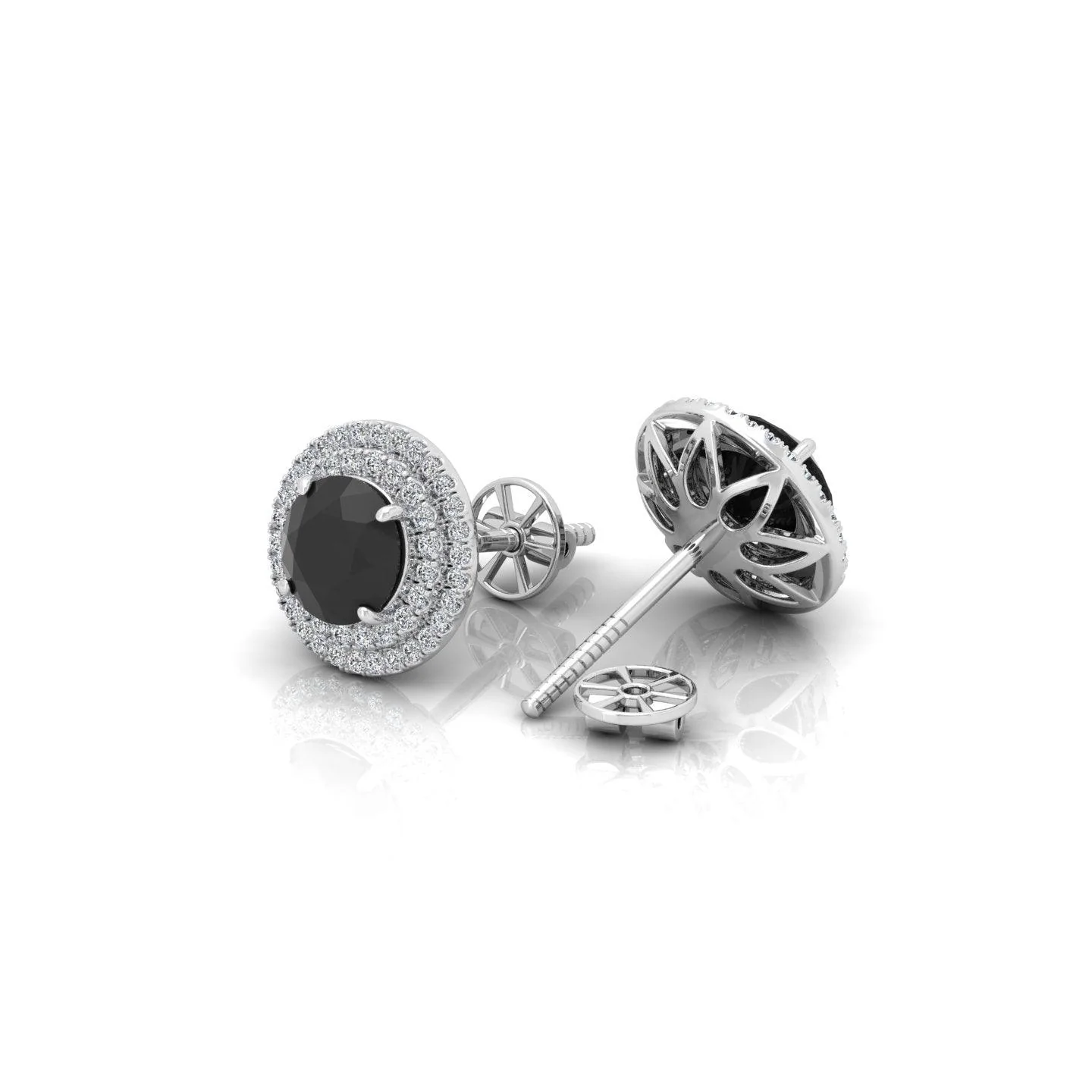 Black & White Diamond Micro Pave Set Double Halo Earrings - 2.10 Carat - Image 7