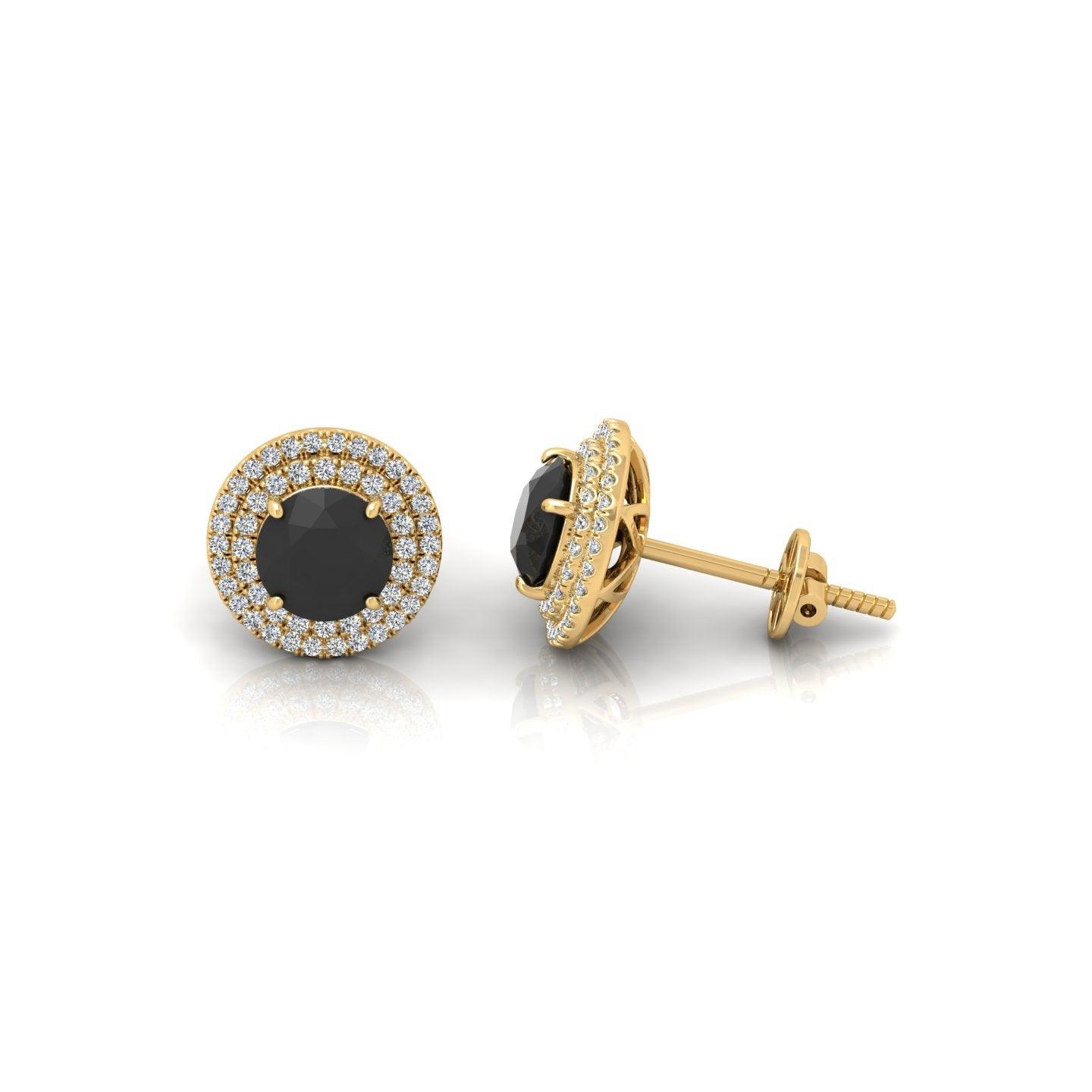 Black & White Diamond Micro Pave Set Double Halo Earrings - 2.10 Carat - Image 8