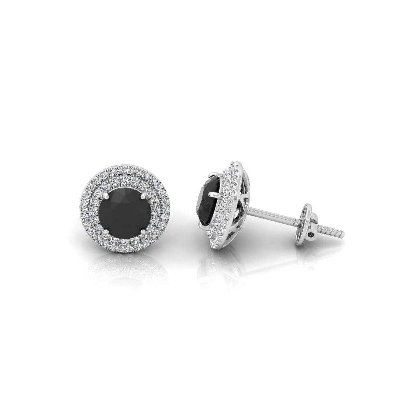 Black & White Diamond Micro Pave Set Double Halo Earrings - 2.10 Carat - Image 9
