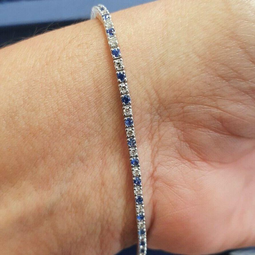 4.50 Ct Round Blue Sapphire & Diamond Tennis Bracelet In White Gold - Image 3
