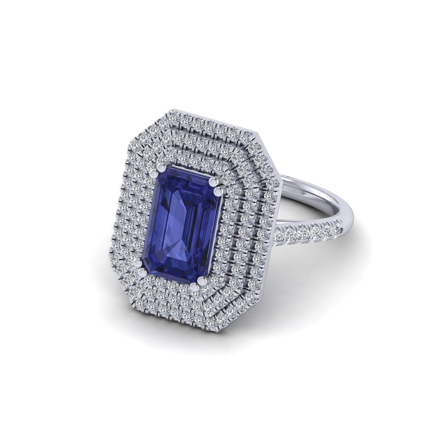 Triple Halo Tanzanite & Diamonds Women's Engagement Ring - 3.30 Carat - Image 3