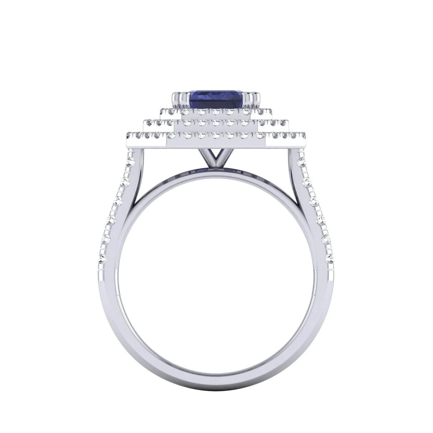 Triple Halo Tanzanite & Diamonds Women's Engagement Ring - 3.30 Carat - Image 4