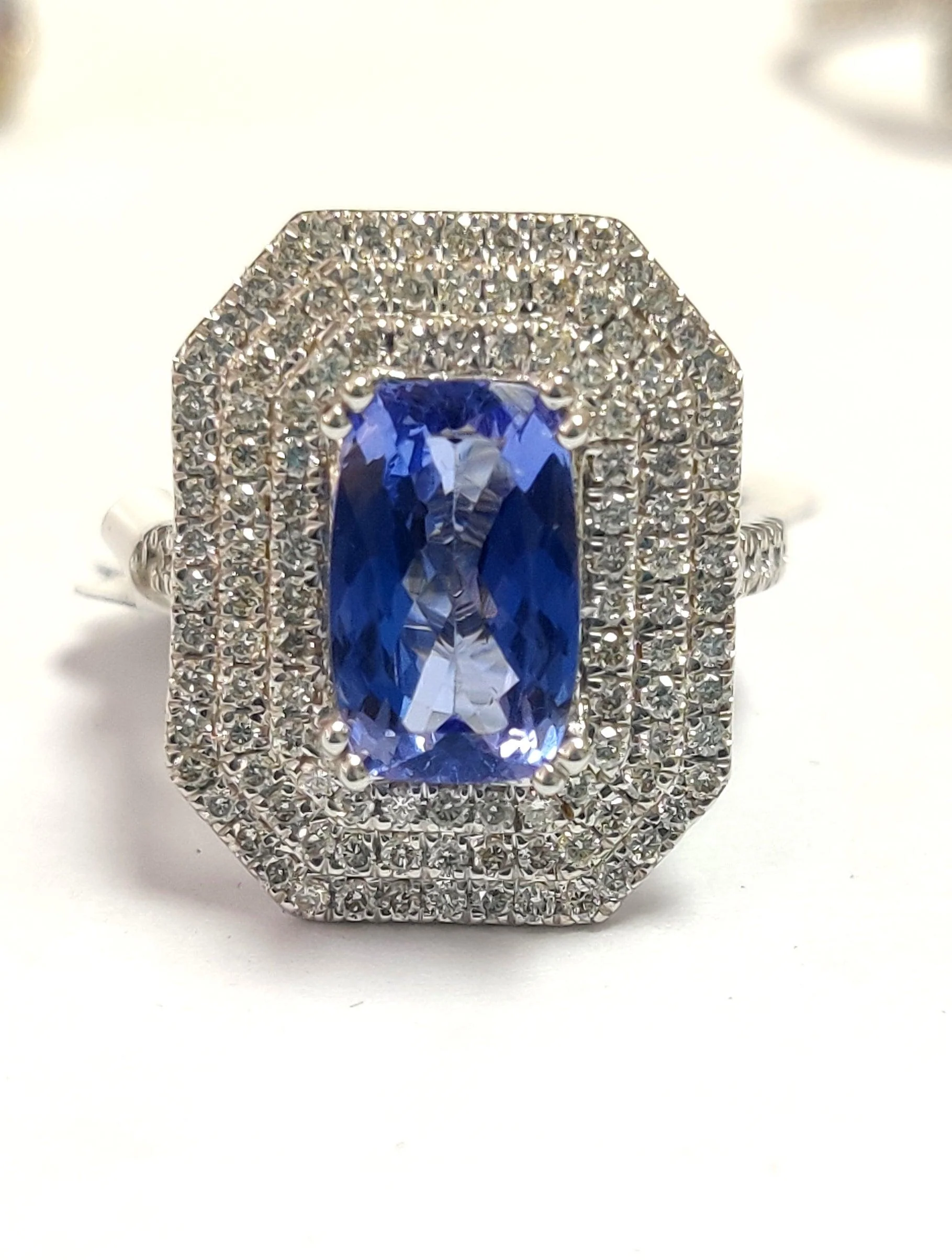 Triple Halo Tanzanite & Diamonds Women's Engagement Ring - 3.30 Carat - Image 5