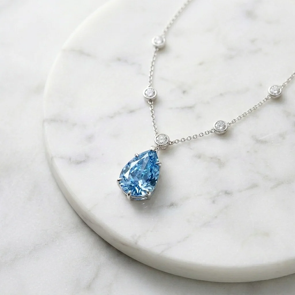 IGI Certified 6.00 Ct Fancy Blue Pear Diamond Necklace in White Gold - Image 2