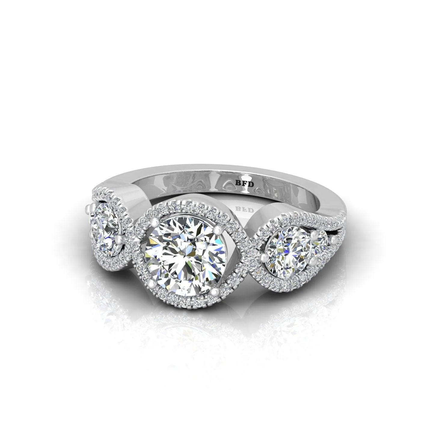 Vintage Style Round Diamond Trilogy Engagement Ring in Platinum 2.00Ct - Image 3