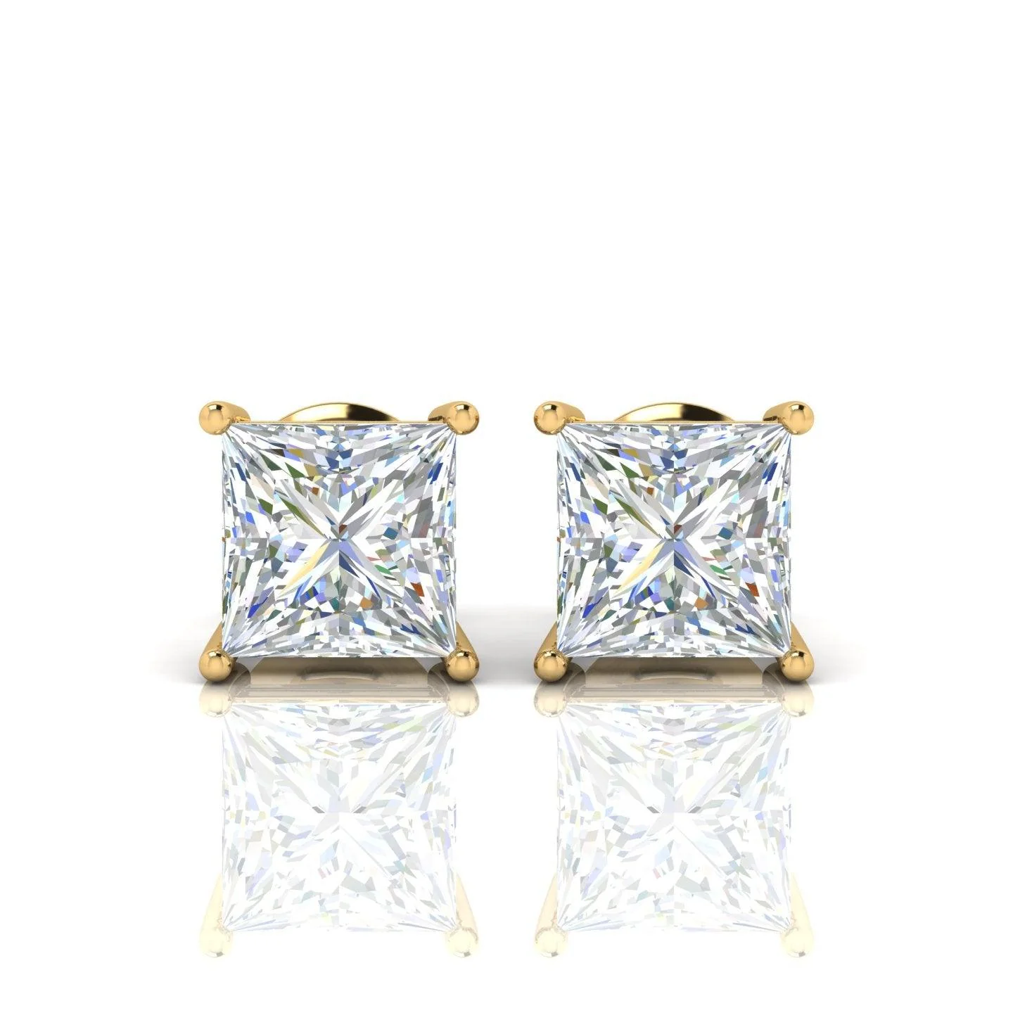 Special Offer..!! VVS Champagne Princess Cut Diamond Stud Earrings, 5.50 Carat - 18k Yellow Gold - Image 6