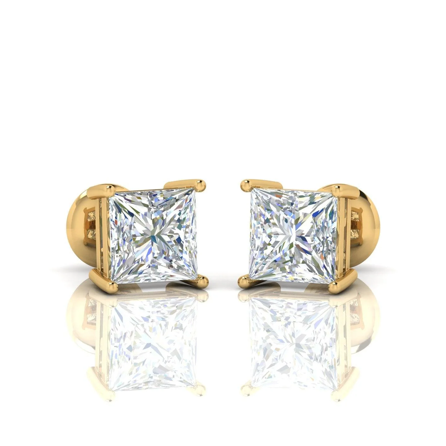 Special Offer..!! VVS Champagne Princess Cut Diamond Stud Earrings, 5.50 Carat - 18k Yellow Gold - Image 7