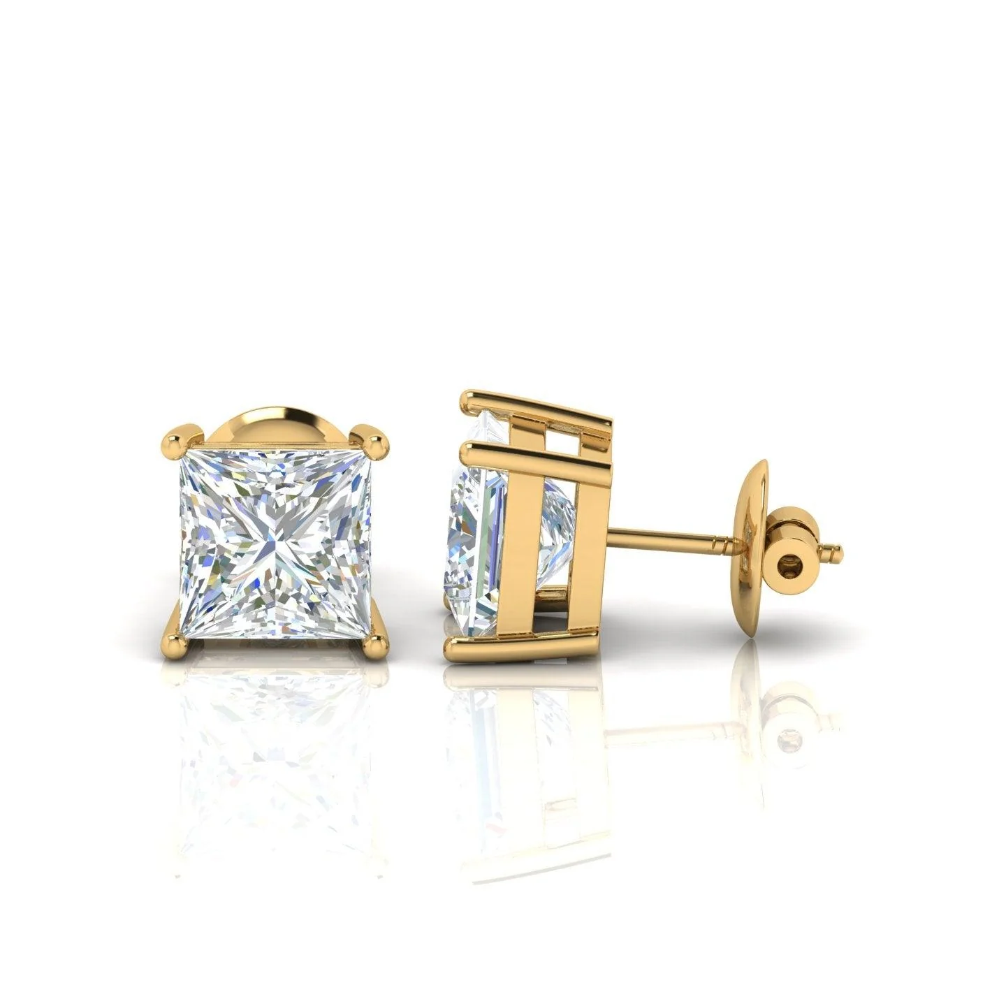 Special Offer..!! VVS Champagne Princess Cut Diamond Stud Earrings, 5.50 Carat - 18k Yellow Gold - Image 9